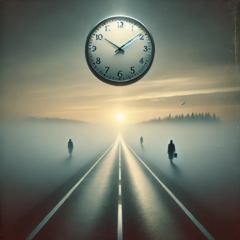 DALL·E 2025-01-31 14.09.17 - A surreal image depicting a floating clock without hands, suspended in the sky, symbolizing timelessness